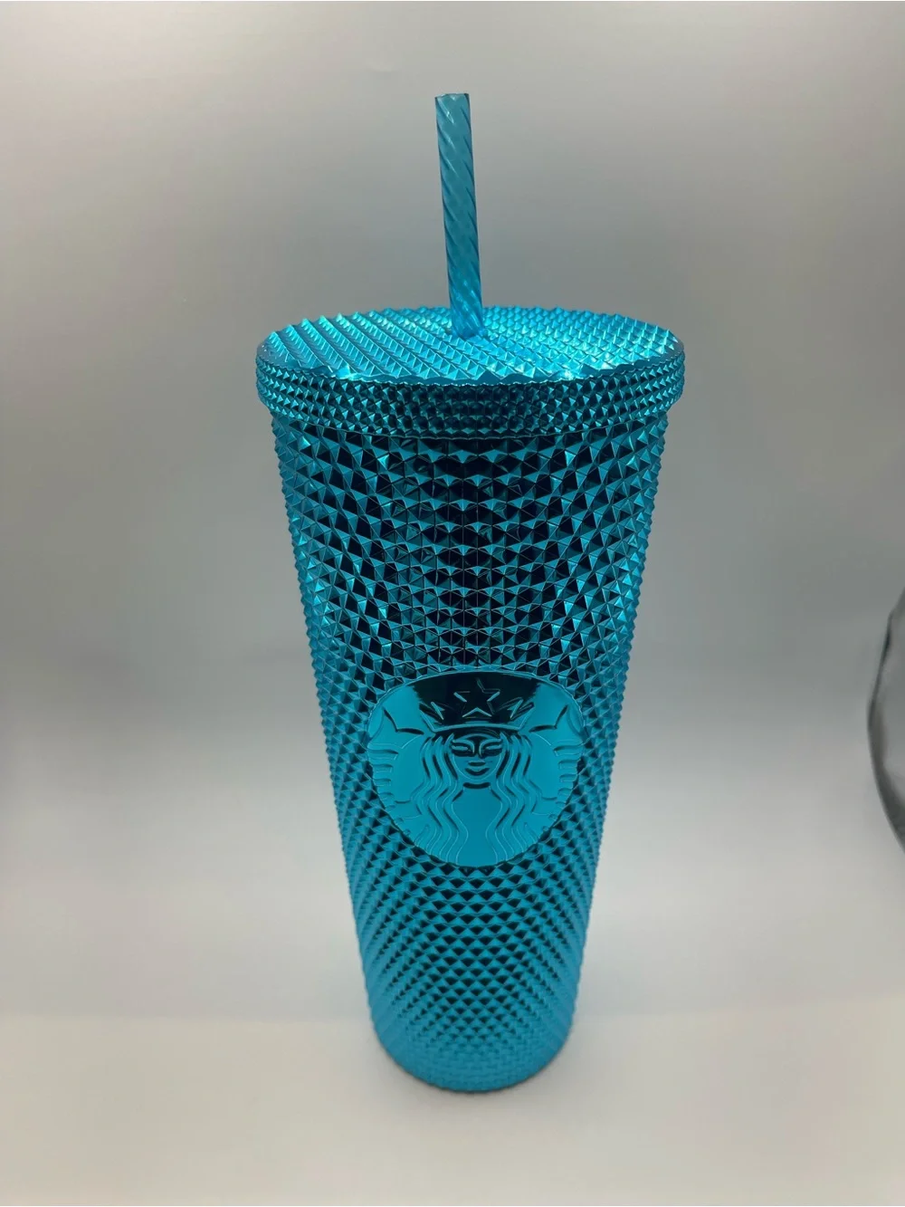 Starbucks Metallic Teal Blue Diamond  Studded Tumbler with Straw 24oz
